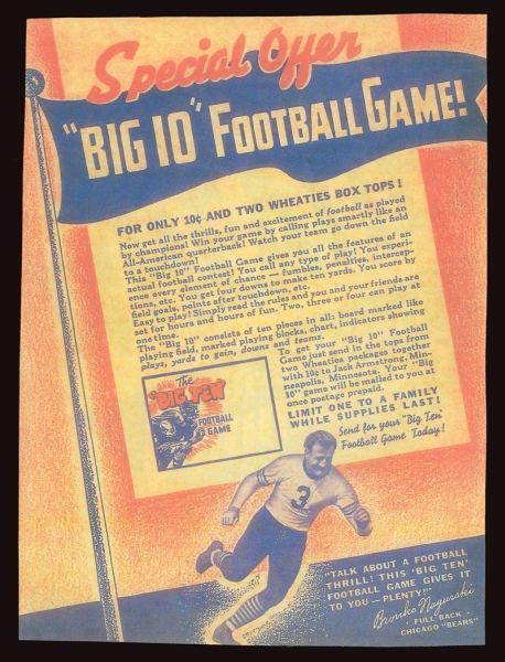 1937 Wheaties Big 10 Football Game Offer